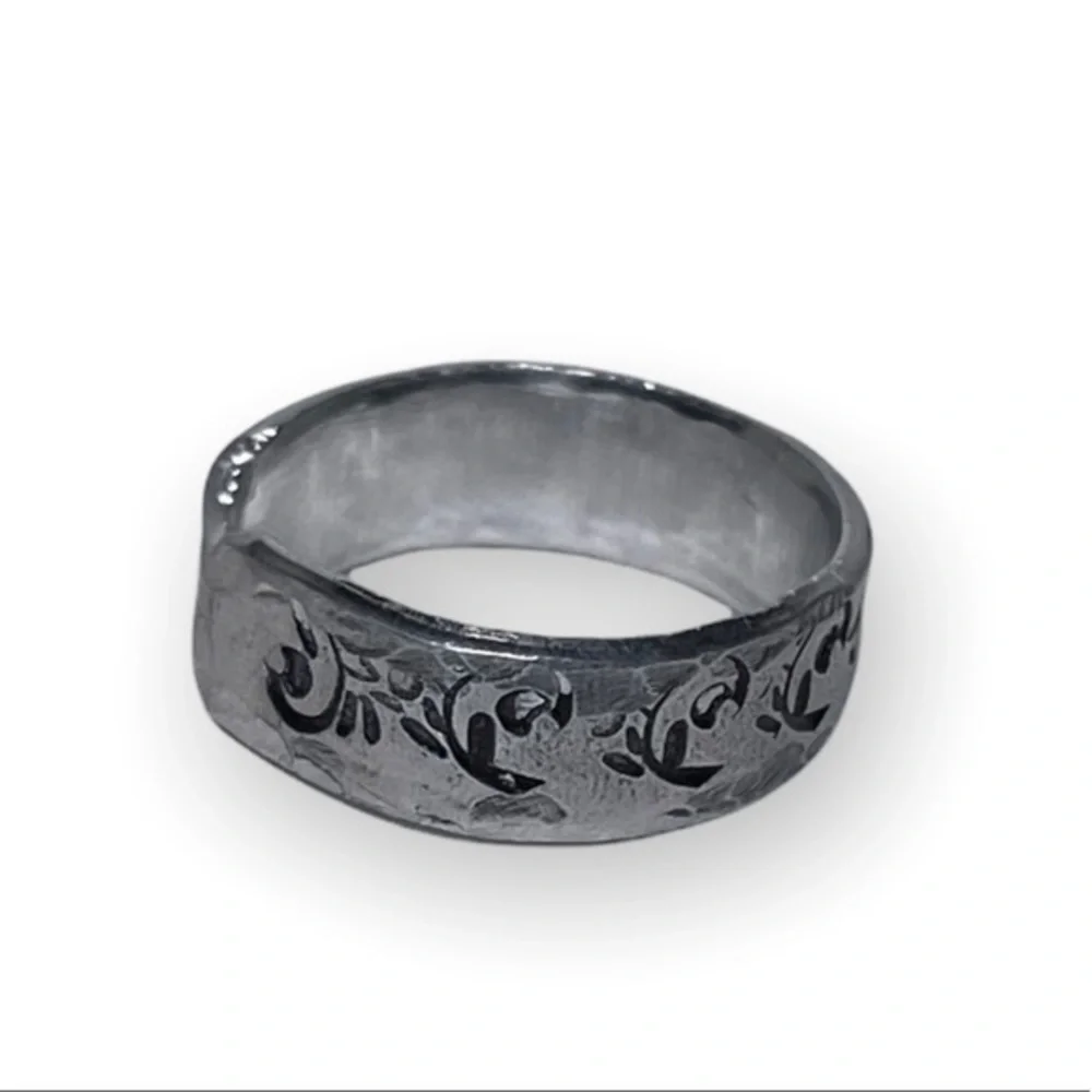 Handmade 8 stamped boho‎ floral pattern silver hypoallergenic adjustable ring